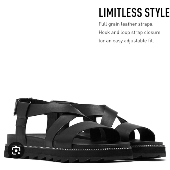 Sorel Roaming Criss Cross Sandals Black Leather Shoes Size 8 - Picture 1 of 6